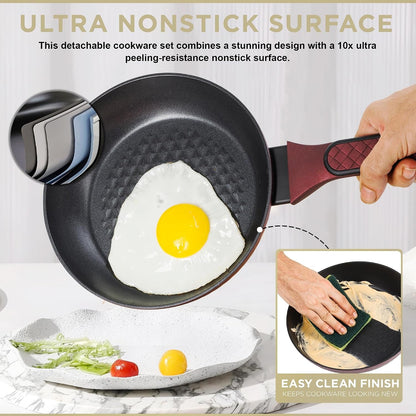 4 Piece Nonstick Cookware Set, Small Pots and Pans Set Non Stick with Glass Lid, Induction Cookware, Stay Cool Handle, PTFE/PFOA, Kitchen Cookware 4-Piece with Frying Pans Set & Saucepan3
