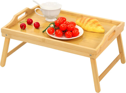 Bamboo Bed Tray Table, Folding Legs and Handles, Breakfast Tray, Laptop Desk for Bed or Sofa, Serving Tray for Eating, Working, Reading,Picnic1