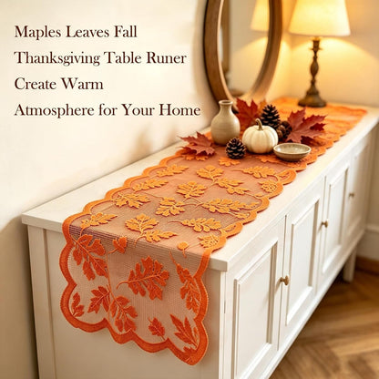 Fall Table Runner Fall Decorations for Home 13 X 72 Inch Maples Leaves Lace | Fall Decor Orange Runners Thanksgiving Table Runner Autumn Harvest Thanksgiving Decorations for Table Kitchen Dining Party5