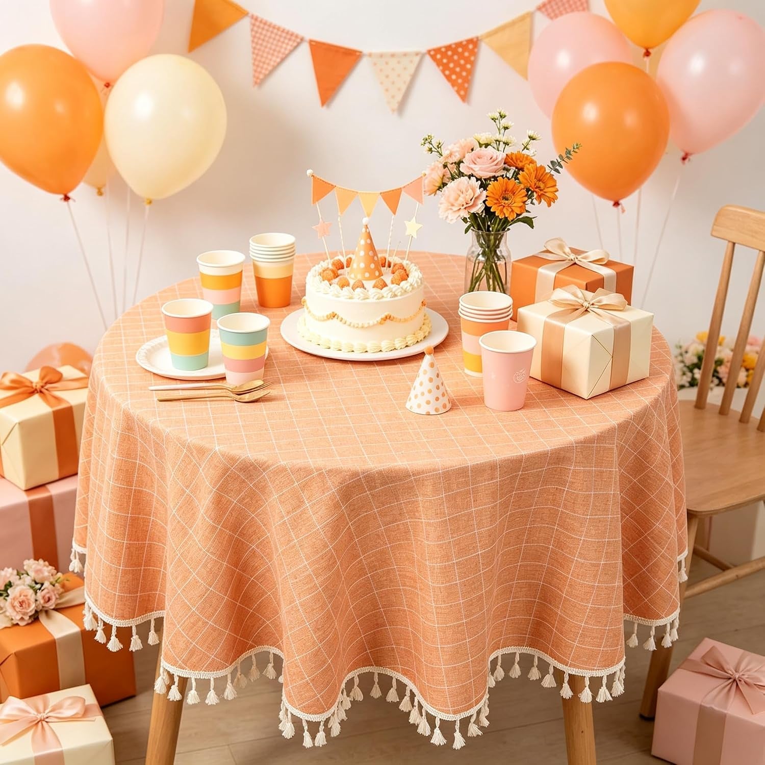 55-round-cotton-tablecloth-coral-gingham-table-cloth-linen