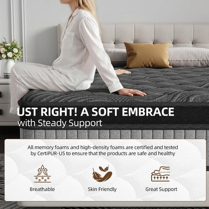 Queen Size 14 Inch Hybrid Mattress in a Box, Medium Firm Black and Gray Fabric Cover with Pocket Spring and Memory Foam - Breathable Supportive Cool Sleep for Back Side Stomach Sleepers3