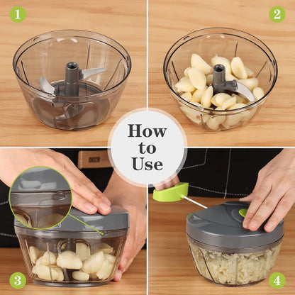 Manual Food Chopper Vegetable Cutter, Hand String Vegetable Chopper Onions Cutter for Vegetable Fruits Nuts BPA Free Food Safe Material, 500Ml Gray4
