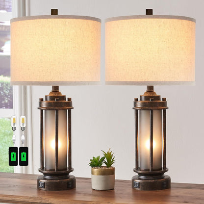 Set of 2 Farmhouse Table Lamps for Living Room with USB C+A Ports1