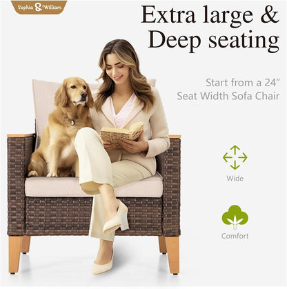 2 Pieces Wicker Patio Furniture Set, Beige4