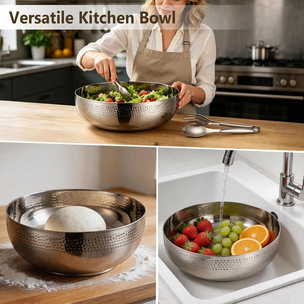 2 Set Stainless Steel Hammered Salad Bowls 130Oz & 160Oz5