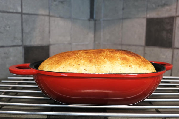 Enameled Cast Iron Bread Pan Dutch Oven with Lid and Loop Handles - Red – Oven Safe Form for Baking and Cooking, Artisan Bread Kit - Loaf Pan4