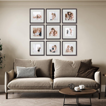 9 Piece Gallery Wall Frame Set, 12X12 Inch, Dark Oak2