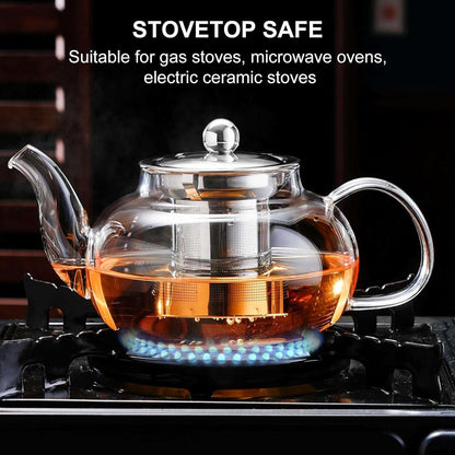 Tea Pot for Stove, 20 Oz Stovetop Clear Glass Teapot with Infuser | Removable 18/8 Stainless Steel Tea Infuser in a Glass Tea Kettle Works as a Loose Leaf Tea Steeper, Tea Maker or Tea Brewer5