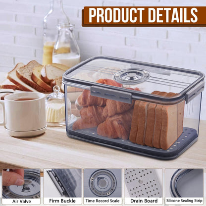 Bread Box Bread Boxes for Kitchen Counter Airtight, Time Recording Bread Storage Container with Lid, Bread Keeper for Homemade Bread, Toast, Bagel, Donut and Cookies, Grey3