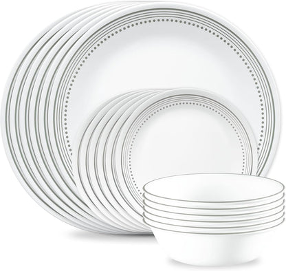 Vitrelle 18-Piece Service for 6 Dinnerware Set Triple Layer Glass and Chip Resistant, Lightweight round Plates and Bowls Set, Mystic Gray1