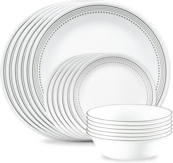 Vitrelle 18-Piece Service for 6 Dinnerware Set Triple Layer Glass and Chip Resistant, Lightweight round Plates and Bowls Set, Mystic Gray1