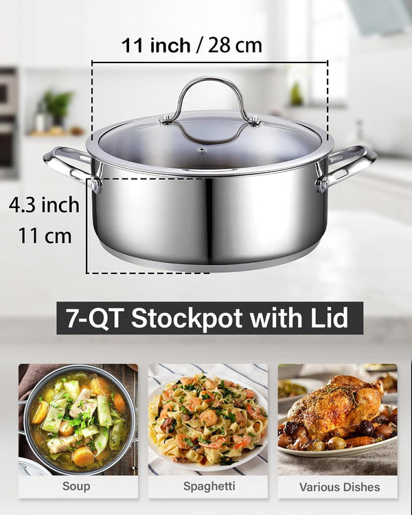 7 Quart Stock Pot, Stainless Steel Cooking Pot with Lid | Induction Compatible, Oven Safe and Dishwasher Safe Stock Pot with Lid for Soups, Stews, Pasta and Family-Size Meals2