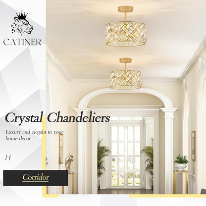 12" Gold Crystal Chandelier, Modern 4-Light Ceiling Light8