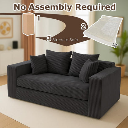 Convertible Sofa Bed, Boneless Loveseat Folding Couch Bed Foldable - 3 in 1 Small Ccouch & Futon Sofa Bed, Corduroy Pull Out Couch with 4 Pillows for Living Room, Black7