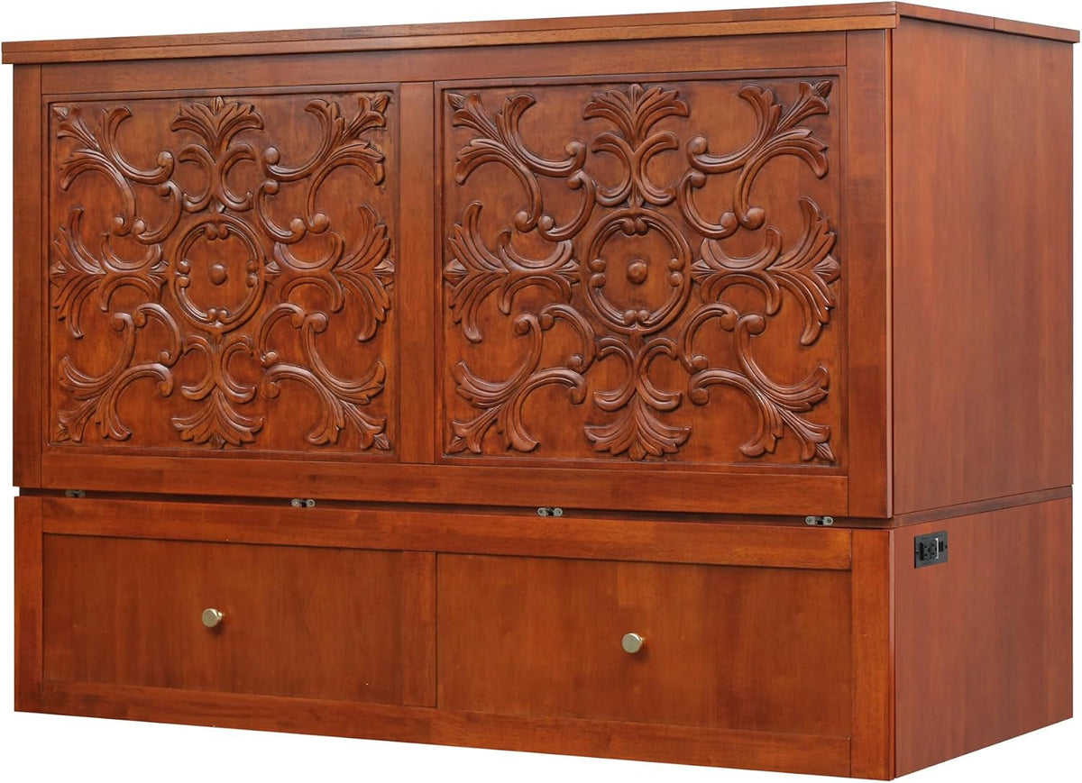 domabella-murphy-cabinet-bed-with-charging-station-8-inch-queen-cherry