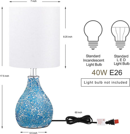Modern Table Lamps Set of 2, Blue Gourd Design Mosaic Tiled Glass 17.5" Bedside Lamp,For Bedroom Living Room Home Office Desk Nightstand Table Lamp7