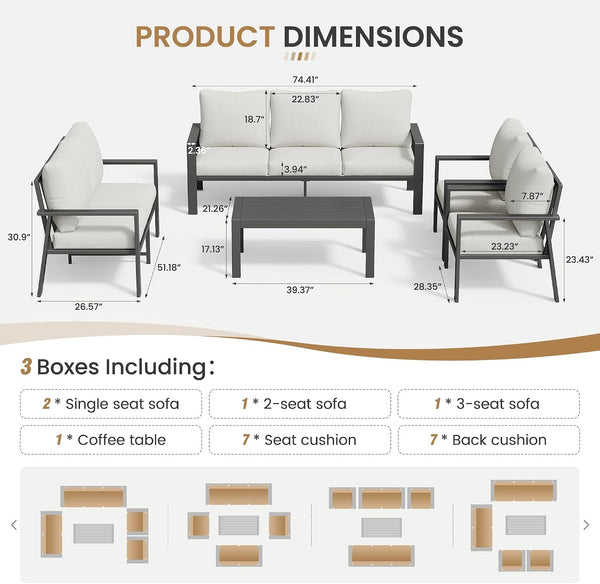 5 Pieces Aluminum Patio Furniture Set 7-Seat Outdoor Furniture Sets6