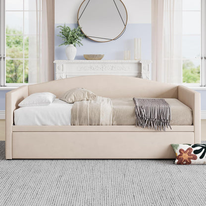 Twin-To-King Velvet Daybed with Extended Pop-Up Trundle, Beige4