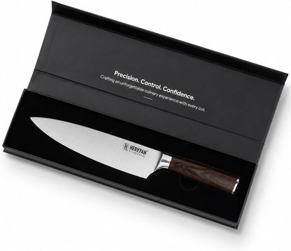 8 Inch Professional Chef Knife - Ultra Sharp German-Inspired Precision Blade High-Carbon Stainless Steel, Ergonomic Pakkawood Handle, Blade Guard and Gift Box for Home Cooks and Restaurants4