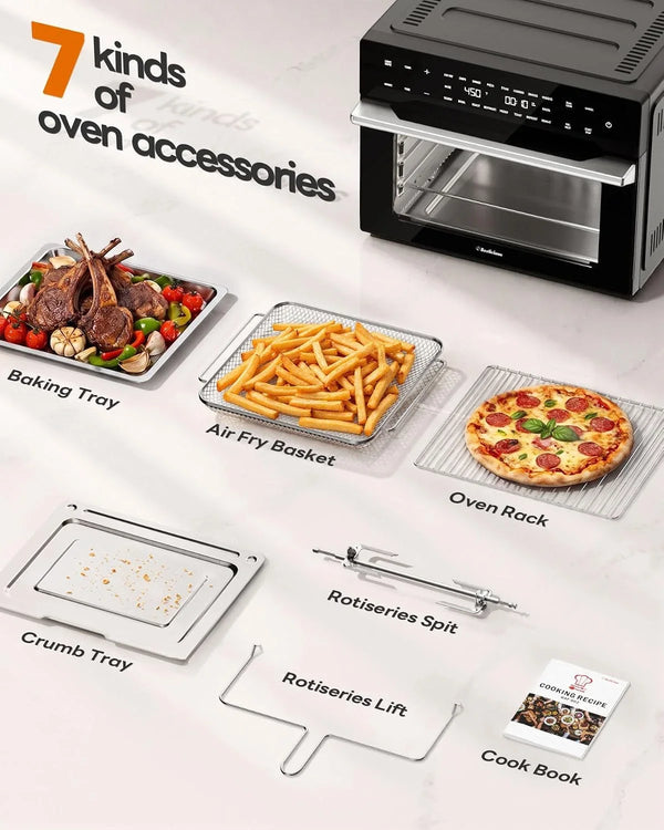 32QT Extra Large Air Fryer, 19-In-1 Air Fryer Toaster Oven Combo with Rotisserie and Dehydrator, Digital Convection Oven Countertop Airfryer Fit 13" Pizza, 6 Accessories, 1800W, Black8