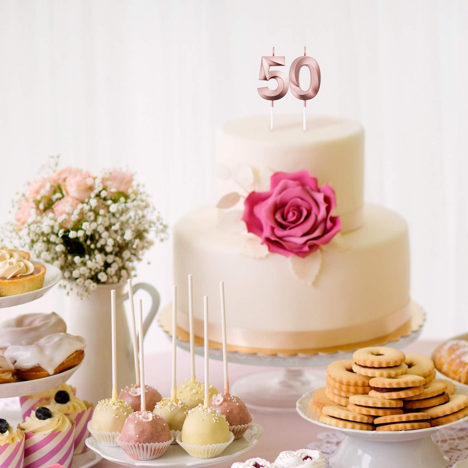 50th-5th-birthday-number-candles-cake-topper-rose-gold-metallic