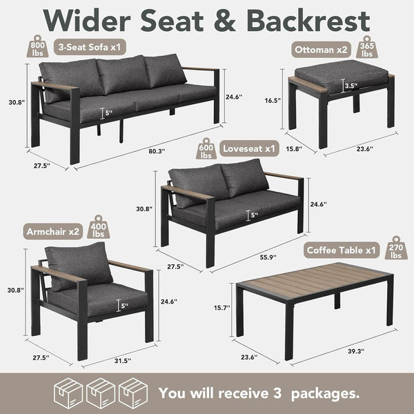 Aluminum Outdoor Patio Furniture Set 7 Pieces Dark Gray4