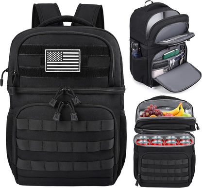 Lunch Backpack for Men, Tactical Inspired Double Deck Cooler Backpack Insulated Leakproof RFID Lunchbox for Work (Black)1