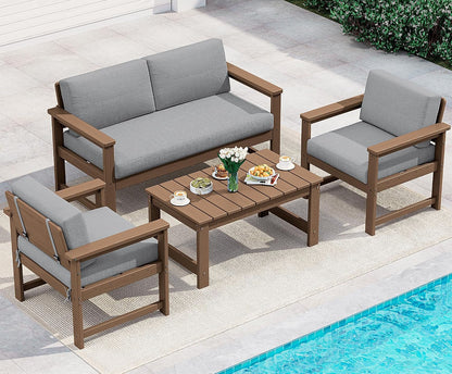 4 Pieces HDPE Outdoor Conversation Sofa Set with Cushions1
