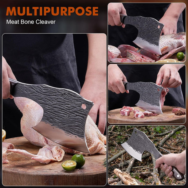 Heavy-Duty Bone Chopper Knife Hand Forged Meat Cutting with Cover Meat Bone Cleaver Knife High Carbon for Kitchen Outdoor Camping BBQ Men Gifts3