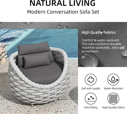 Patio Furniture Set, All-Weather Conversation Set Made of Aluminum Frame and Textilene Rope, Garden Furniture for Outdoor & Indoor Use (Light Gray Mix, 3Pcs Armchairs+Table)6