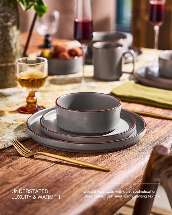 Nebula Ridge 24-Piece Dinnerware Set with Pasta Bowls, Dark Gray3