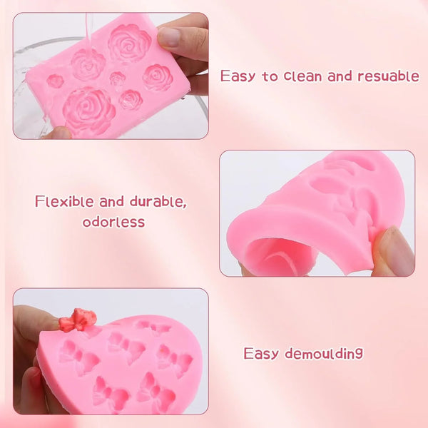 4 Pcs Flower & Bow Silicone Molds for Chocolate and Candy | Flower Chocolate Molds, Bow Candy Mold, Silicone for Wax Melts, Wax Melts Birthday Cake Decoration4