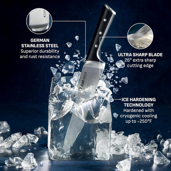 Ice Force 11-Piece German Stainless Steel Kitchen Knife Block Set | X50Crmov15 Steel, 26-Degree Cutting Edge, Ice Hardening to -250F, Ergonomic Handle with Finger Guard, Includes Steak Knives3
