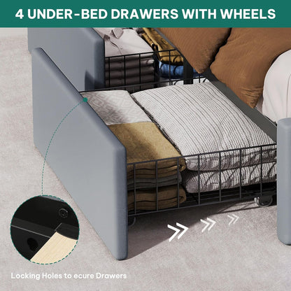Queen Size Bed Frame with 4 Storage Drawers and RGB LED Lights6