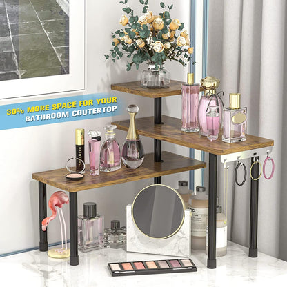 Kitchen Countertop Organizer 3-Tier Corner Shelf, Rustic Brown | Space-Saving Corner Design Organizes Spices, Skincare and Toiletries on Kitchen and Bathroom Counters.5