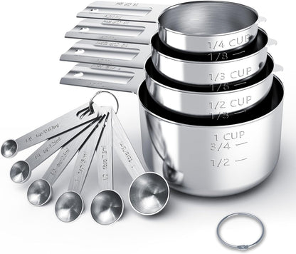 Stainless Steel Measuring Cups & Spoons Set, Cups and Spoons | Stainless Steel Nesting Measure Cups , Kitchen Gadgets for Cooking & Baking (10)1