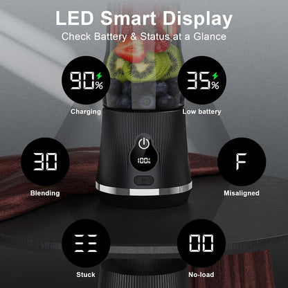 Portable Blender for Smoothies & Shakes, 17Oz Personal Blender with 6 Stainless Steel Blades, USB-C Rechargeable, LED Display, Compact Travel Juicer with Extra Lid for Gym, Office & On-The-Go, Black3
