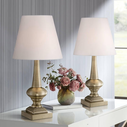 Larson 19" Small Table Lamps Set of 2 Gold Touch Antique Brass Modern | Traditional Metal Bedroom Living Room House Bedside Nightstand Office Family Home White Bell Shade1