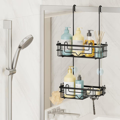 over the Door Shower Caddy - 2-Tier Hanging Shower Organizer with Soap Holder, Rustproof Bathroom Storage and Organizer Rack for Shampoo, Towels, and Toiletries, Black8
