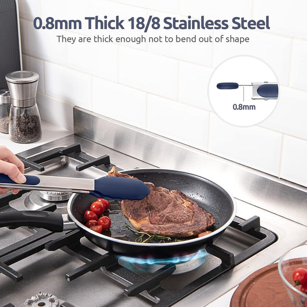Kitchen Tongs for Cooking, 600ºf Heat-Resistant, 3Pcs/Midnight Blue5
