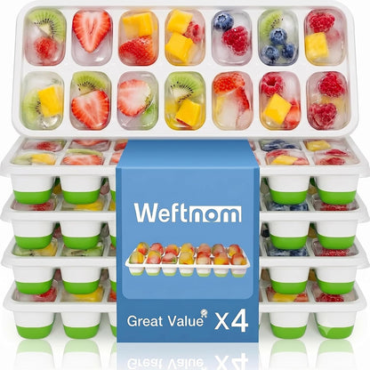 Ice Cube Trays with Lids for Freezer, 4 Pack Silicone Set, 56 Cubes | Easy-Release Reusable Ice Molds, Sturdy PP Frame, Bpa-Free; Stackable & Dishwasher Safe for Whiskey, Cocktails & Baby Food1
