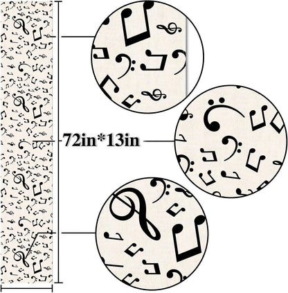 Linen Musical Notes Table Runner Music Event Birthday Party Wedding Decoration Farmhouse Home Dining Room Kitchen Table Decor (13" X 72")2