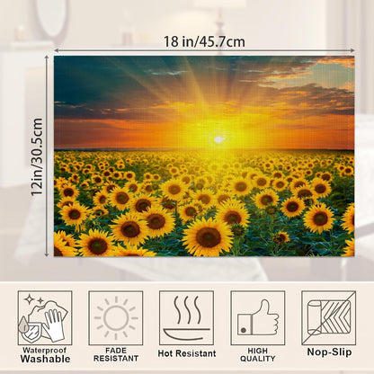 Sunflower Fields Placemats Set of 6,Sunset Sunrise Linen Washable Kitchen Dining Table Mats Heat Resistant Place Mats for Home Party Indoor Holiday 12X18 Inch2