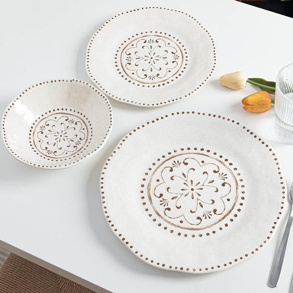 Beaded Crackle 12 Piece Melamine Camping Dinnerware Sets, BPA Free1