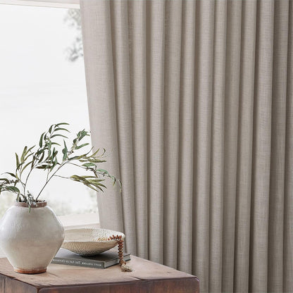 Burlywood Birch Pinch Pleated Linen 90 Inch Curtains 2 Panels | Thick Linen Textured, Flax Burlap Taupe, Pinch Pleat Drapes 90 Inches Long, Semi Sheer Curtains, for Dining Bedroom Office8