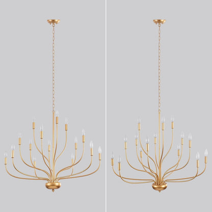 Brass Gold Chandelier, 15-Light Vintage Large Candle Style Chandelier Lighting, 37.4" Modern Farmhouse Dining Room Chandelier Light Fixture for Living Room Foyer Entryway High Ceiling Staircase9