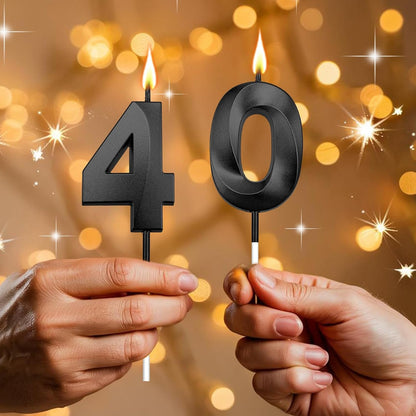Black 40Th Birthday Candles, Number 40 Candles, Happy Birthday Candle for Cake, 3D Designed Number Cake Toppers Decorations for 40Th 40 Year Old Women Men Wedding Anniversary Parties Celebrations3