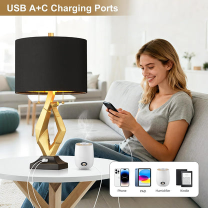 Modern Black and Gold Lamp Set of 2, Sculptural Table Lamps for Living Room6