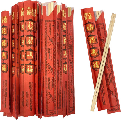 52USA Disposable Bamboo Chopsticks (100 Sets), 9'' Long | UV Treated, Individually Wrapped, Japanese and Chinese Wooden Chopsticks Bulk1