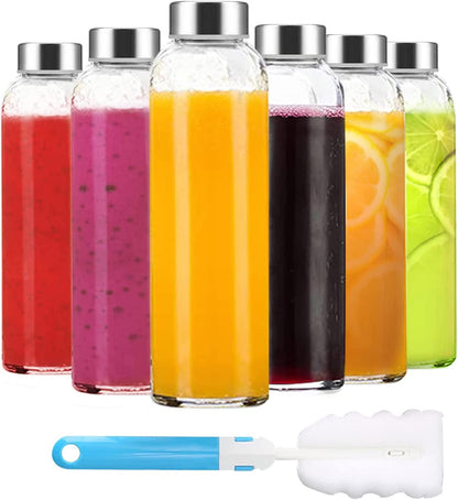 18 Oz Glass Water Bottles, Clear Glass Bottles with Lids 6 Pack | Leak Proof Reusable Juice Bottle with Stainless Steel Cap for Juicing, Refrigerator, Dishwasher Safe,Bpa-Free Juice Container1